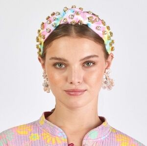 LELE SADOUGHI X STONEY CLOVER LANE TIE DYE CRYSTAL HEARTS NYLON KNOTTED HEADBAND